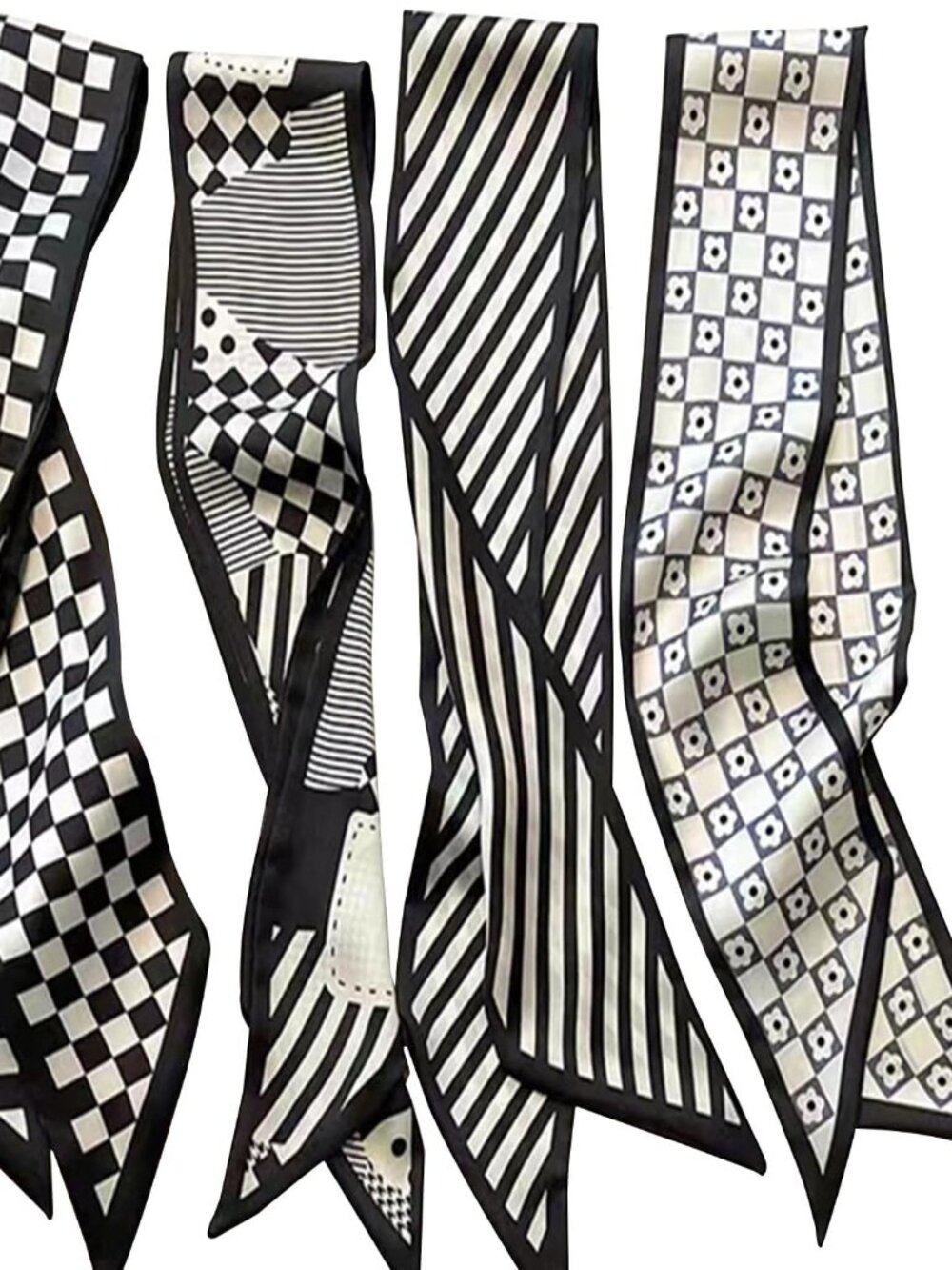 4Pcs Fashion Scarves for Women, Multifunctional Boho Scarves Headbands Satin Sca